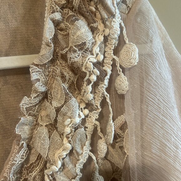 Scully silk and lace Women's Tunic Top Boho Western Chic Taupe Large - Picture 8 of 12